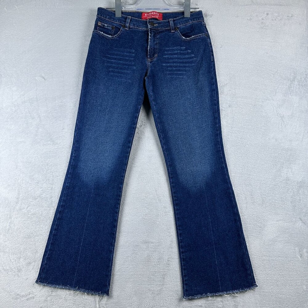 Evidence Wide Leg Jeans Raw Hem Stone Wash Mid Rise Womens Blue Size 40